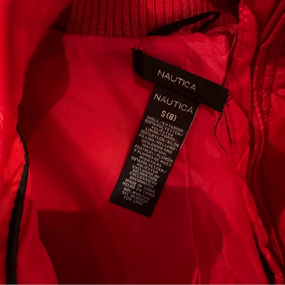 Red Nautica Down-Filled Nylon Winter Jacket with Full Zip and Button Closure - Picture 7 of 7